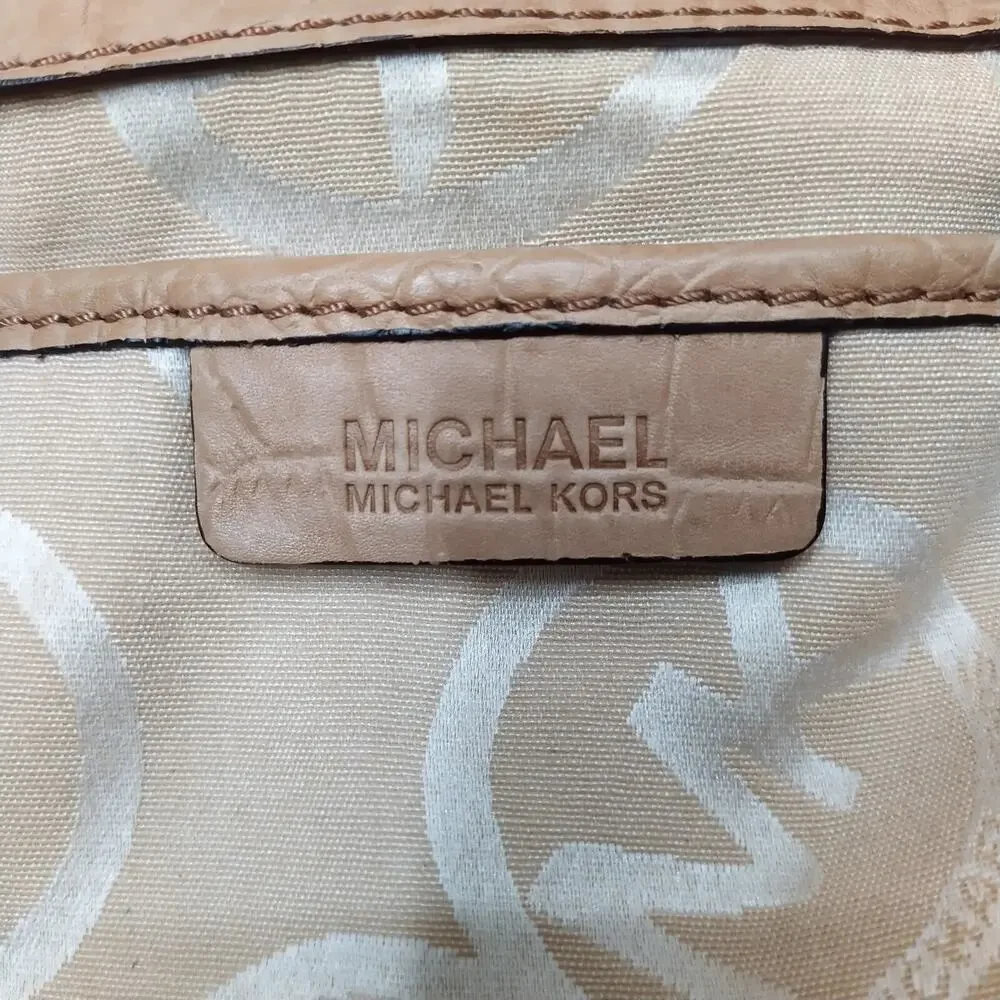 Michael Kors Tan Leather Crocodile Embossed Leather Chain Strap Shoulder Bag